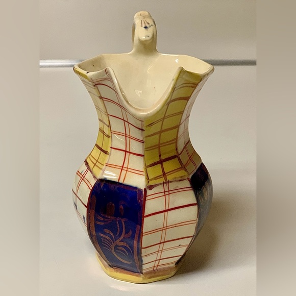 19th Century Gaudy Welsh Unrecorded Plaid Grid Pattern Jug Handled Pitcher - Picture 9 of 16